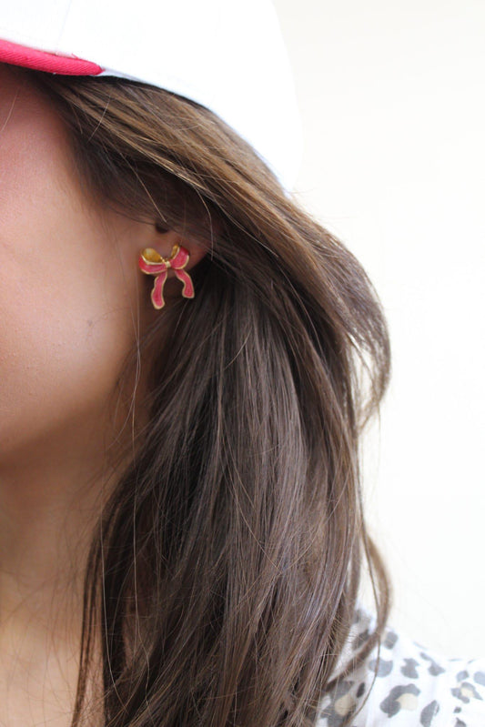 Pink Bow Stud Earrings