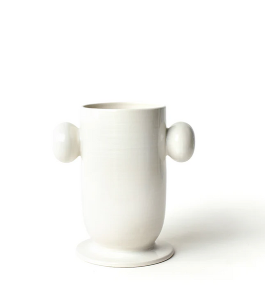 Signature White Large Cylinder Vase with Knob Handles