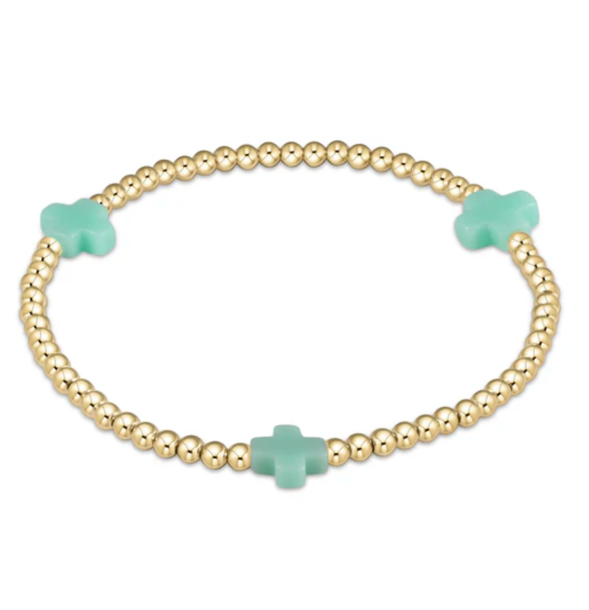 Signature Cross Gold Pattern 3mm Bead Bracelet - Mint