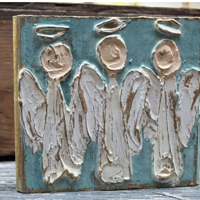 4x5 Angel Trio hand Painted Textured Wood Block