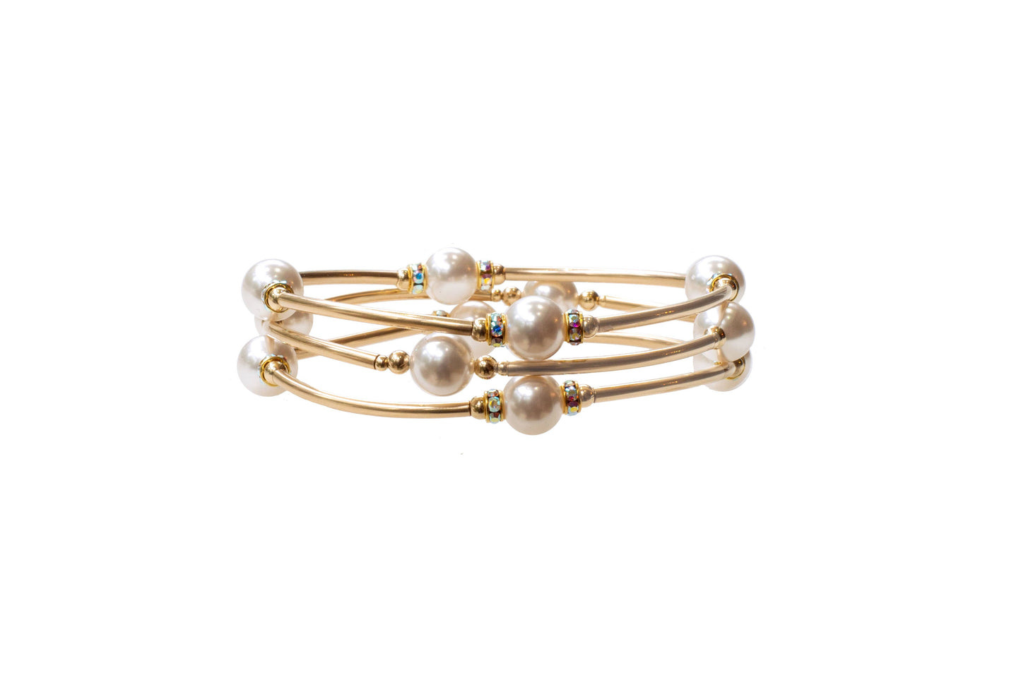 8mm Crystal White Blessing Bracelet with Gold-filled Links: L