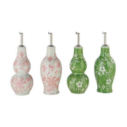 Hand Painted Stoneware Oil Cruet with Stainless Steel Stopper