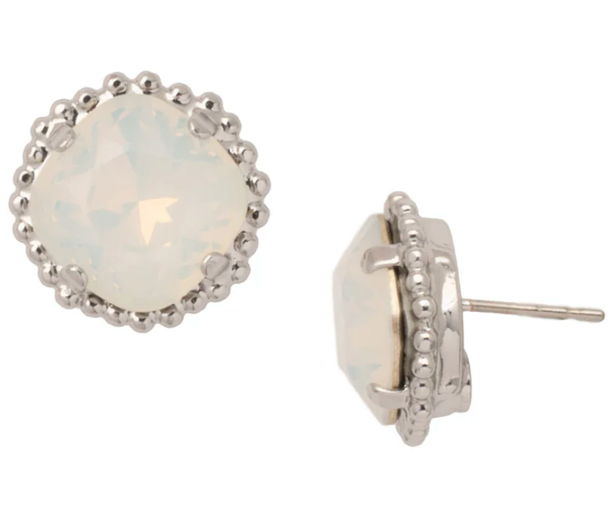 Cushion-Cut Solitaire Stud Earrings (PD/Opal)