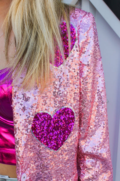 Sequin Blazer With Pink Hearts