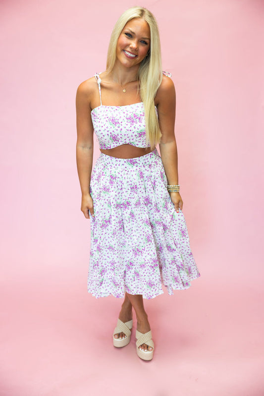 Floral Cami Top & Pleated Skirt Set - Magenta