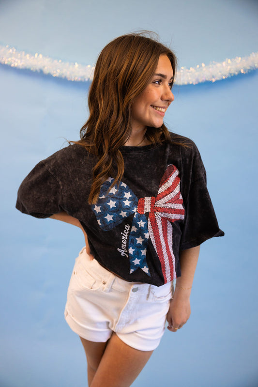 Lace Bow America Graphic Tee - Black