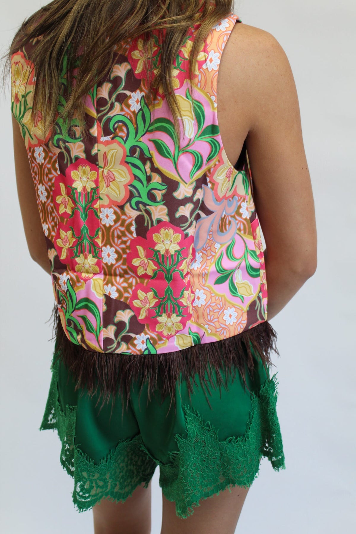 Garden Party Feather Hem Sleeveless Top