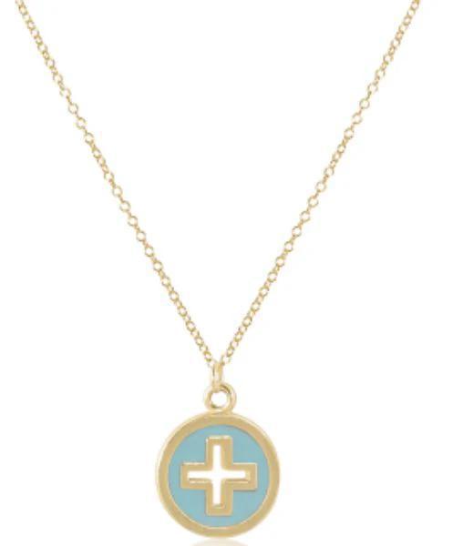 16" Necklace Gold - Signature Cross Gold Disc - Turquoise