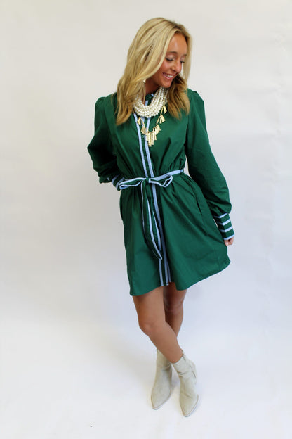 Emerald Empire Belted Mini Dress