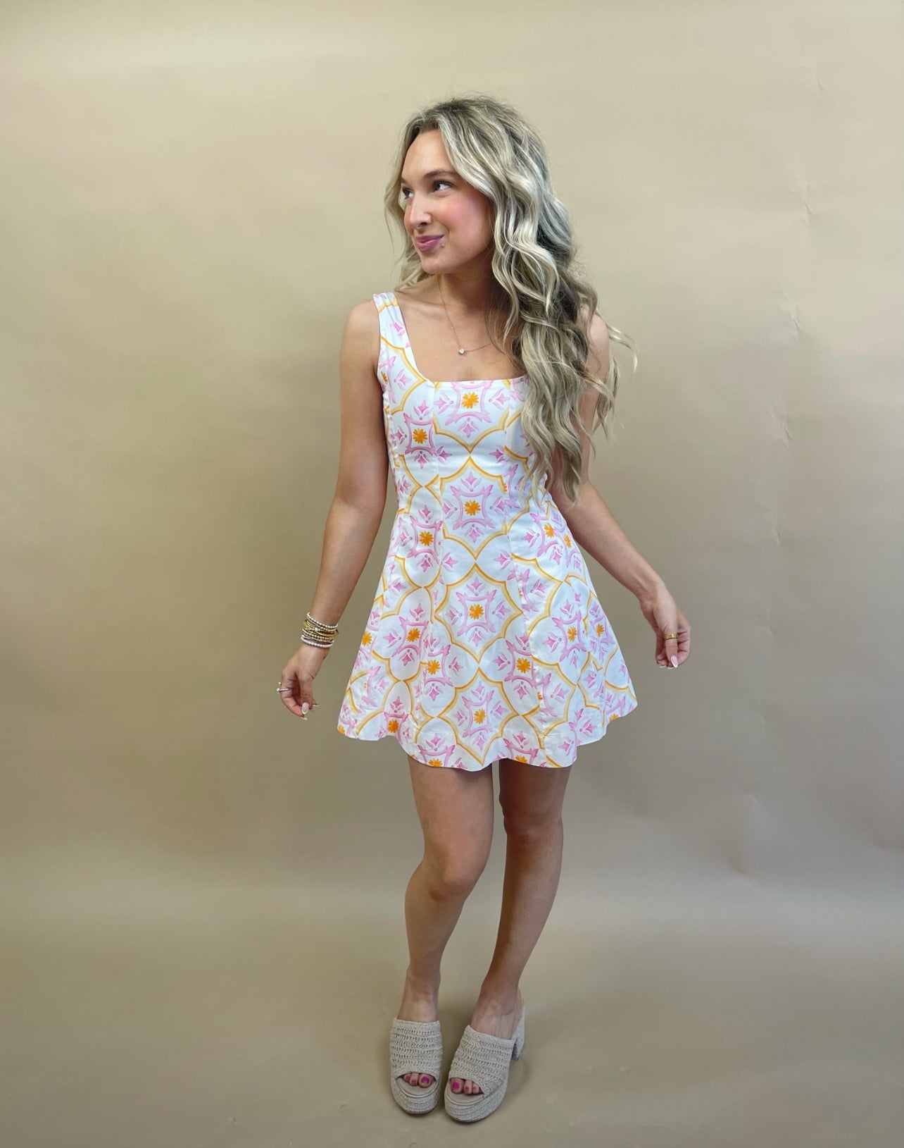 Sloane Fit and Flare Dress - Pink Tile