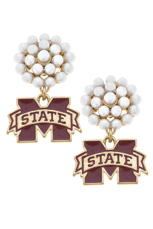 Mississippi State Bulldogs Pearl Cluster Enamel Drop Earring