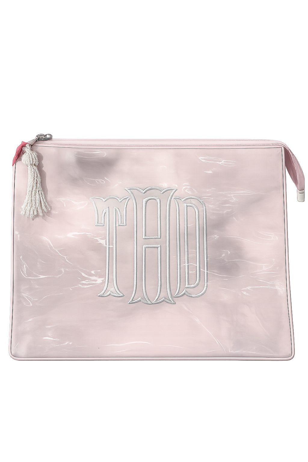 Light Pink/White Large Monogrammed Clutch