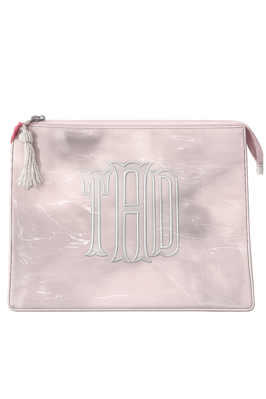 Light Pink/White Large Monogrammed Clutch