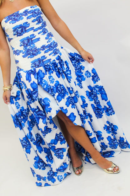 Sapphire Bloom Drop-Waist Dress