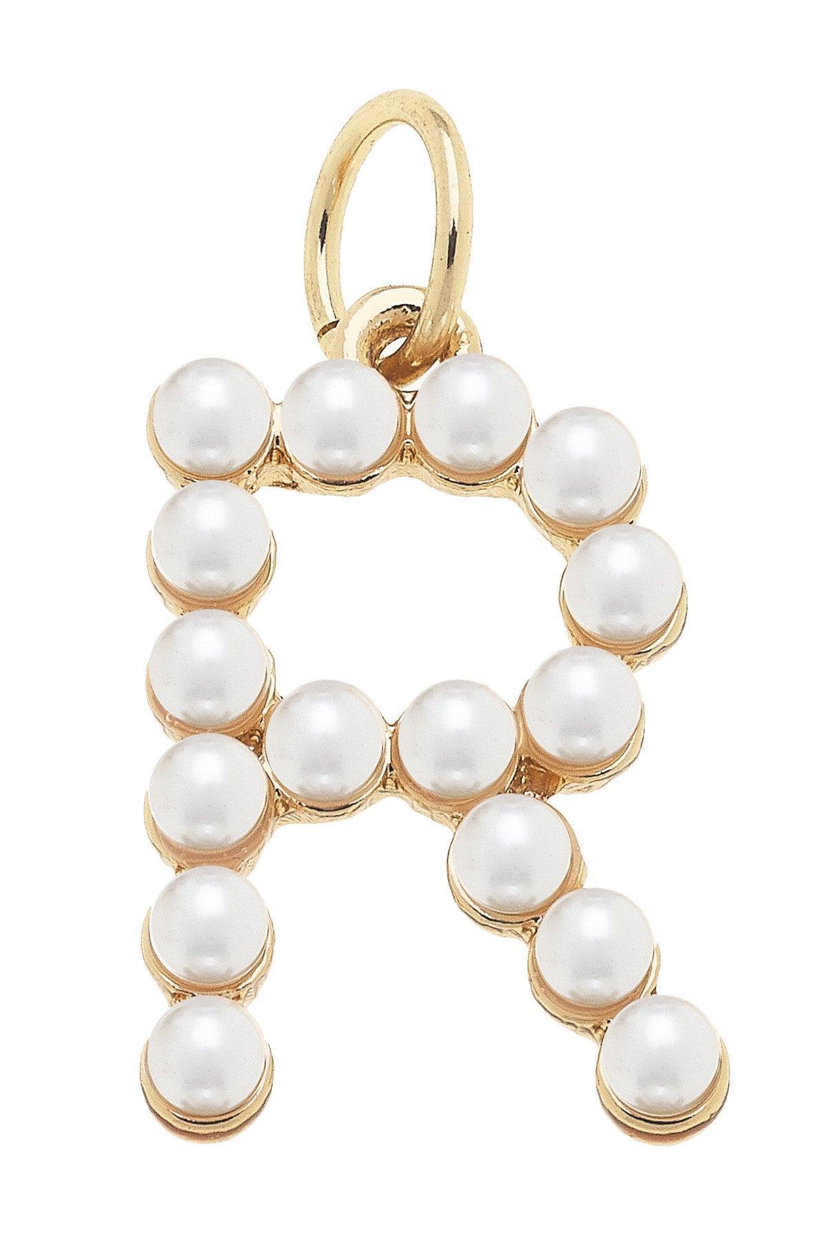 Pearl - Studded Letter Charm in Ivory