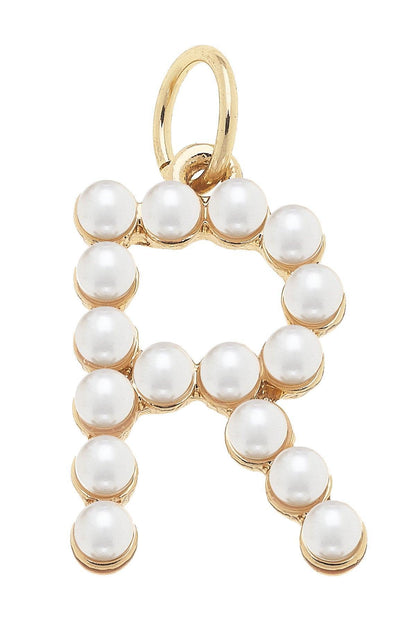 Pearl - Studded Letter Charm in Ivory