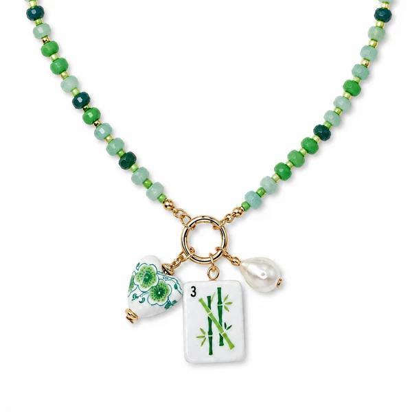 Mahjong Tile Charm Beaded Necklace