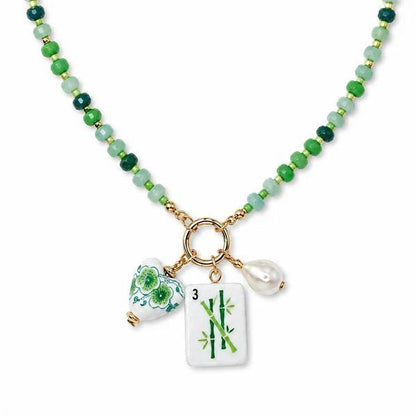 Mahjong Tile Charm Beaded Necklace