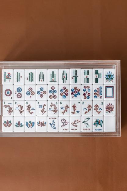 Origami Mahjong Tile set Azure / Lucite Display Box