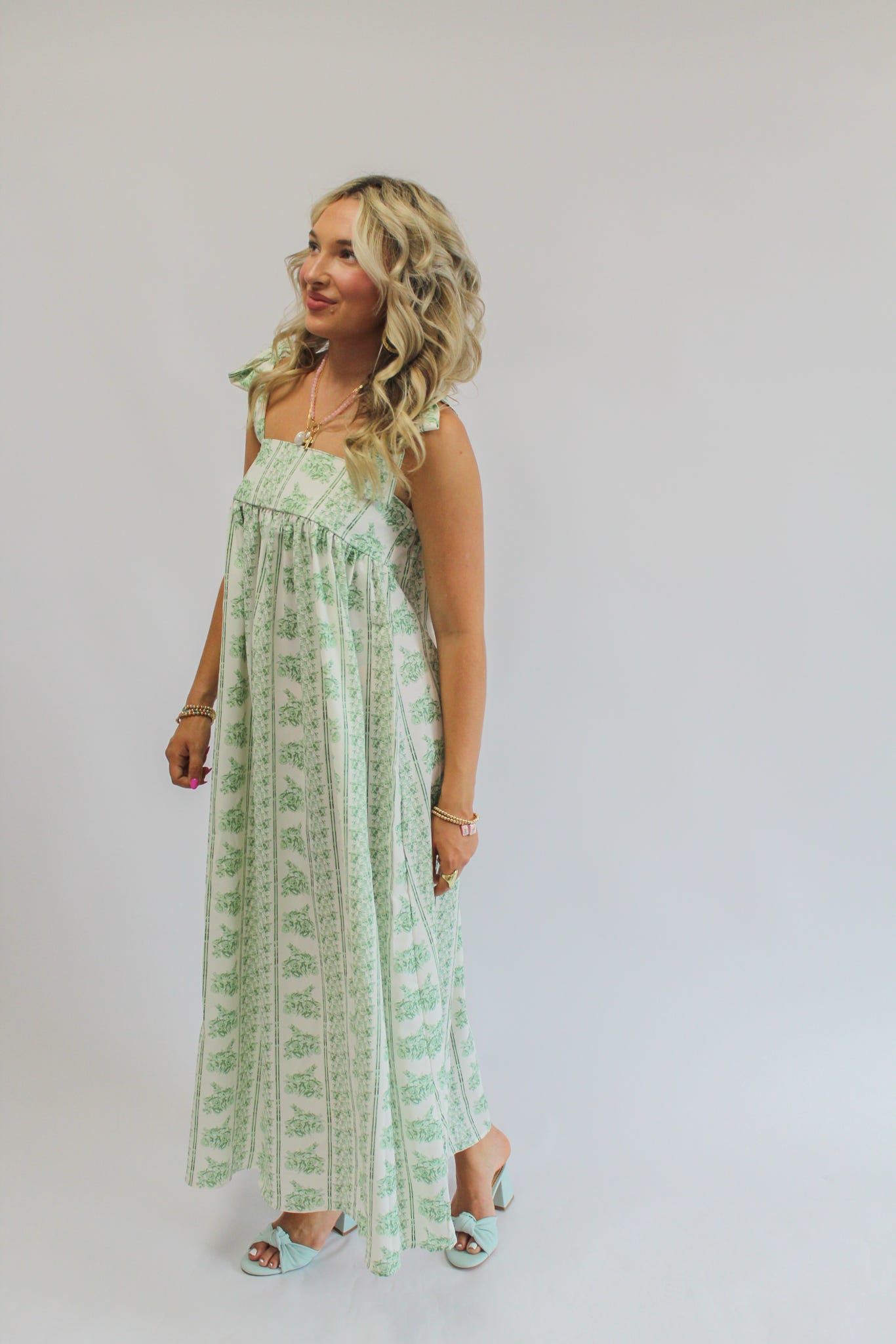 Calista Green Mini Dress w/ Bow Straps