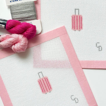 Mini Pink Striped Suitcase Travel Needlepoint Canvas, Mini Bag Tag Needlepoint, 18 Mesh, 2x2.25 Design