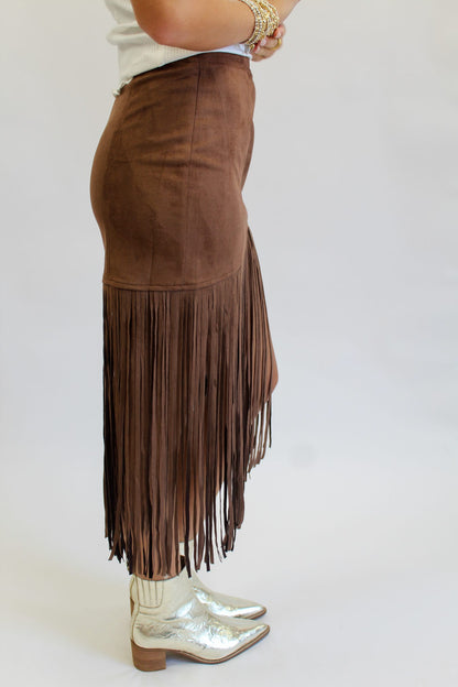 Frivolous Fringed Faux Suede Skirt
