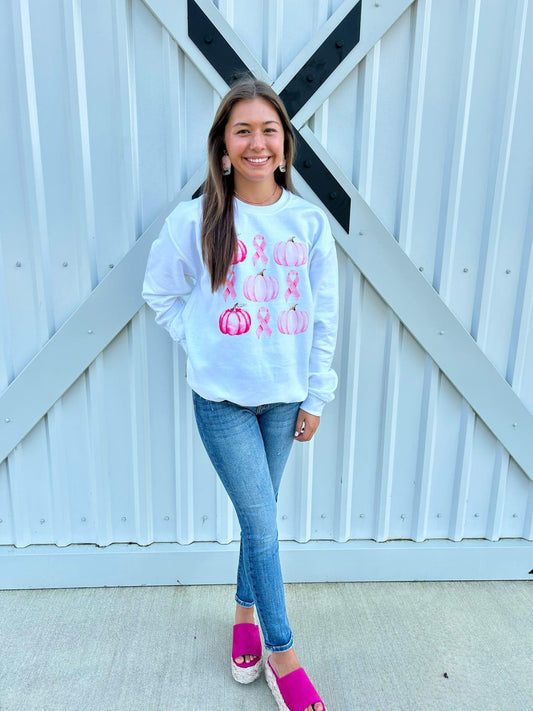 Breast Cancer Awareness Pumpkin Coquette Sweatshirt