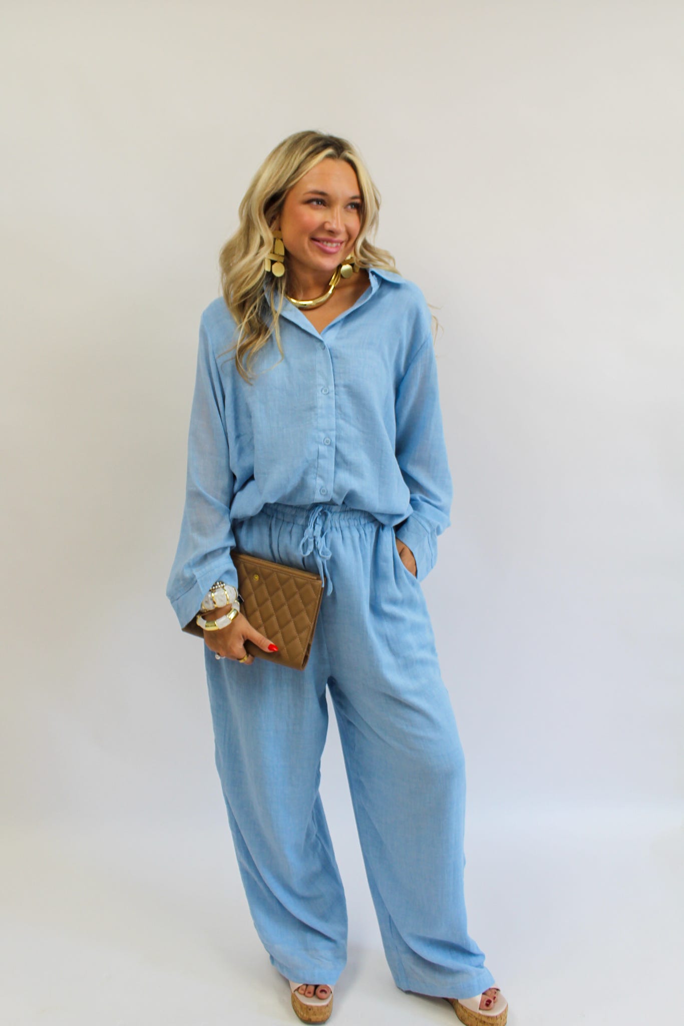 Santorini Sky Linen Pants Set