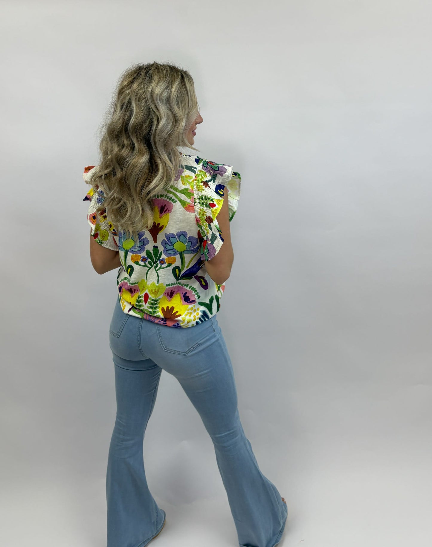 High Waisted Light Wash Stretch Bell Bottoms