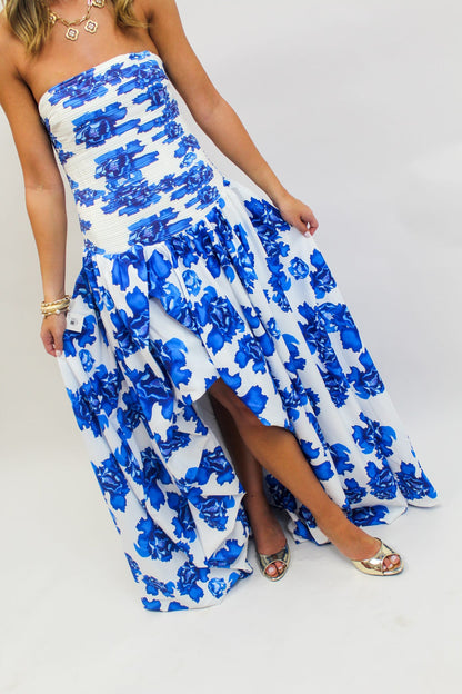 Sapphire Bloom Drop-Waist Dress