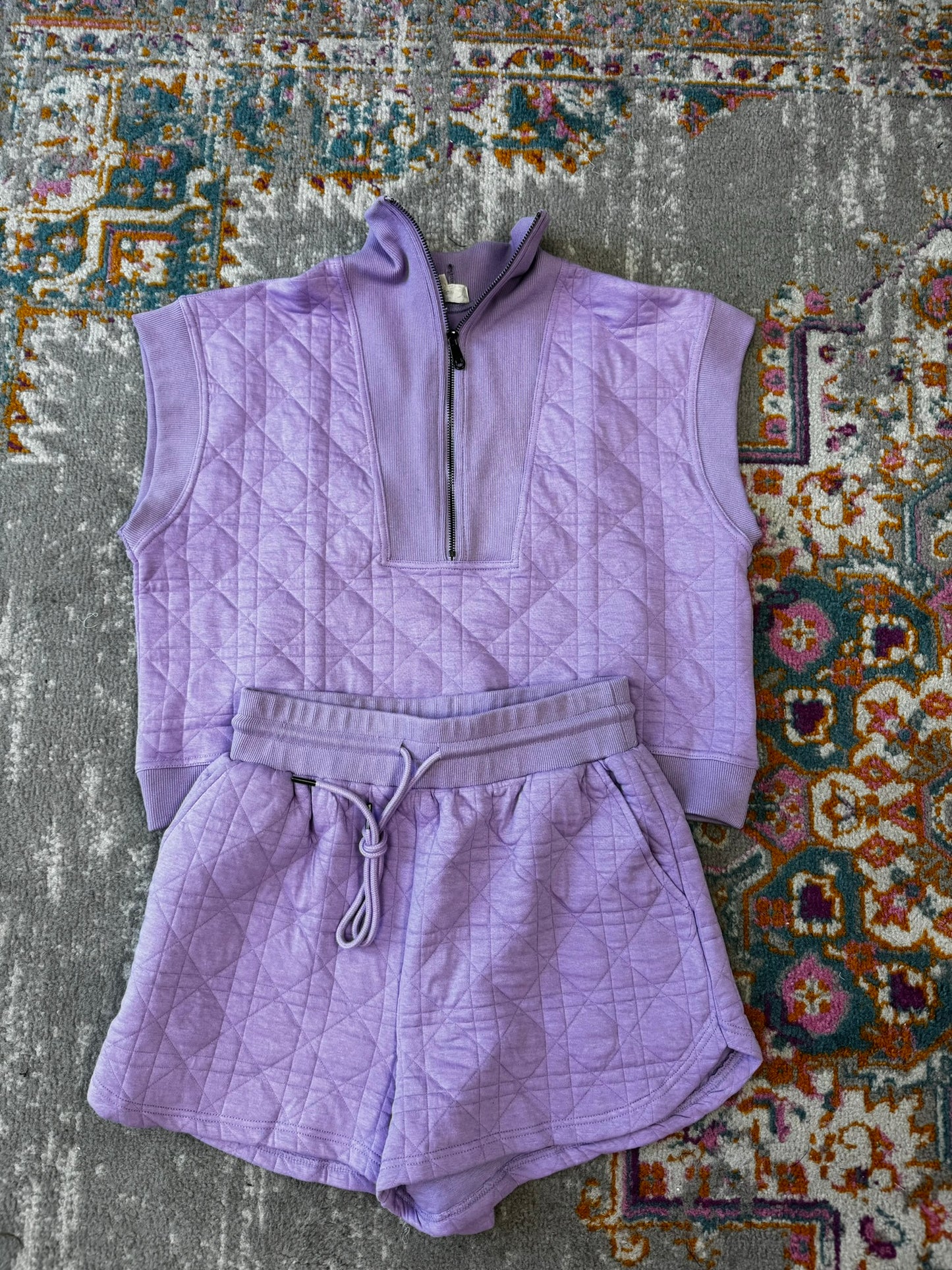 Quilted Drawstring Shorts - Lavender