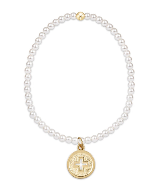 Enewton Extends - Classic Pearl 3mm Bead Bracelet - Signature Cross Gold Disc