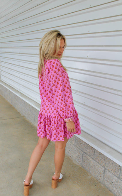 Natasha Floral Foulard Dress- Pink