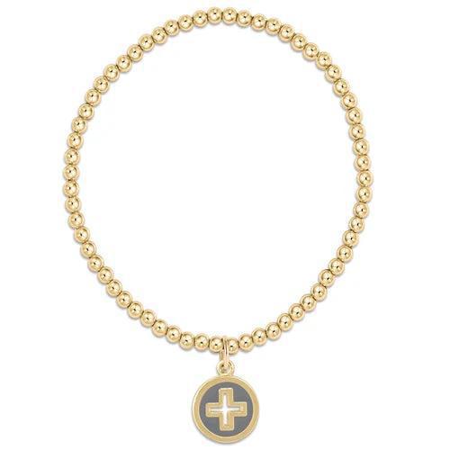 Classic Gold 3mm Bead Bracelet - Signature Cross Gold Disc - Grey