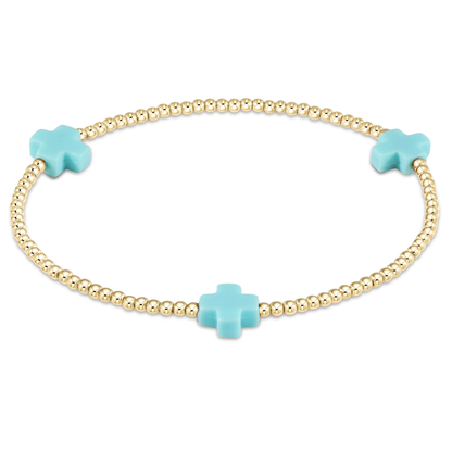 Signature Cross Small Gold Pattern 2mm Bead Bracelet