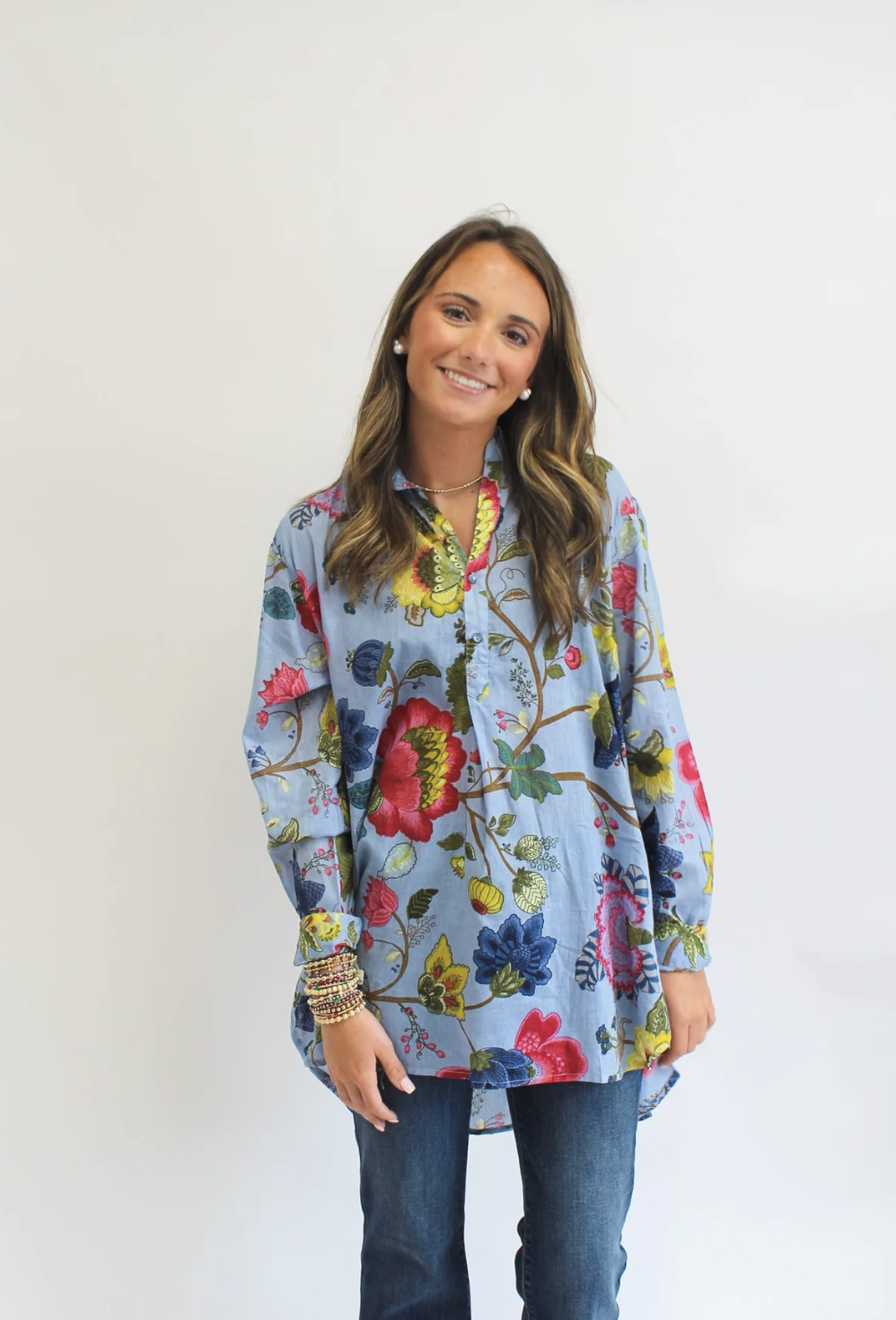 Anoushka Cotton Printed Periwinkle Top