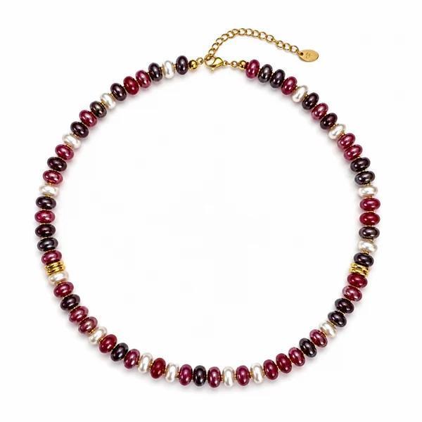 Color Garden Beaded Necklace - Natural Stone Beads Mix - Bordeaux Pearl