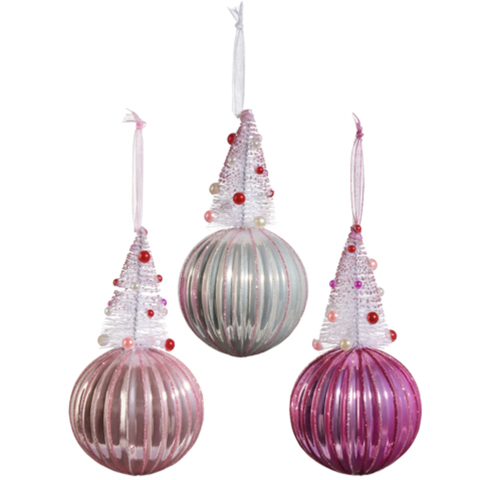 Pink Bottle Brush Tree on Ball Ornament