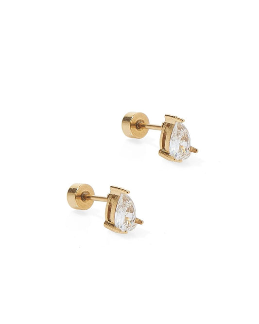 Gold Pear Paige Screwback Stud Earrings
