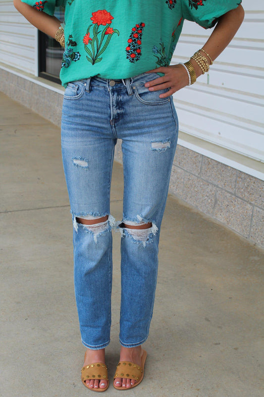 Vervet Blue High Rise Straight W Raw Hem