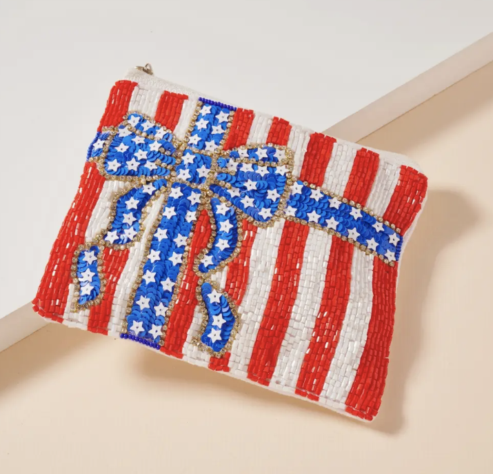 USA Bow Beaded Pouch