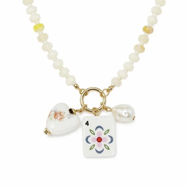 Mahjong Tile Charm Beaded Necklace