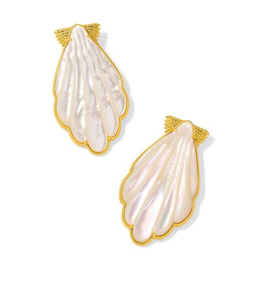 Alexa Statement Earrings Vintage Gold Ivory Mother of Pearl