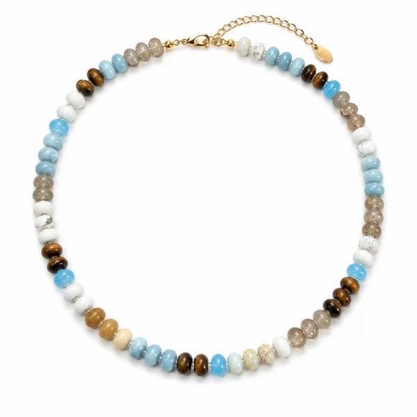 Color Garden Beaded Necklace - Natural Stone Beads Mix - Mocha Blue
