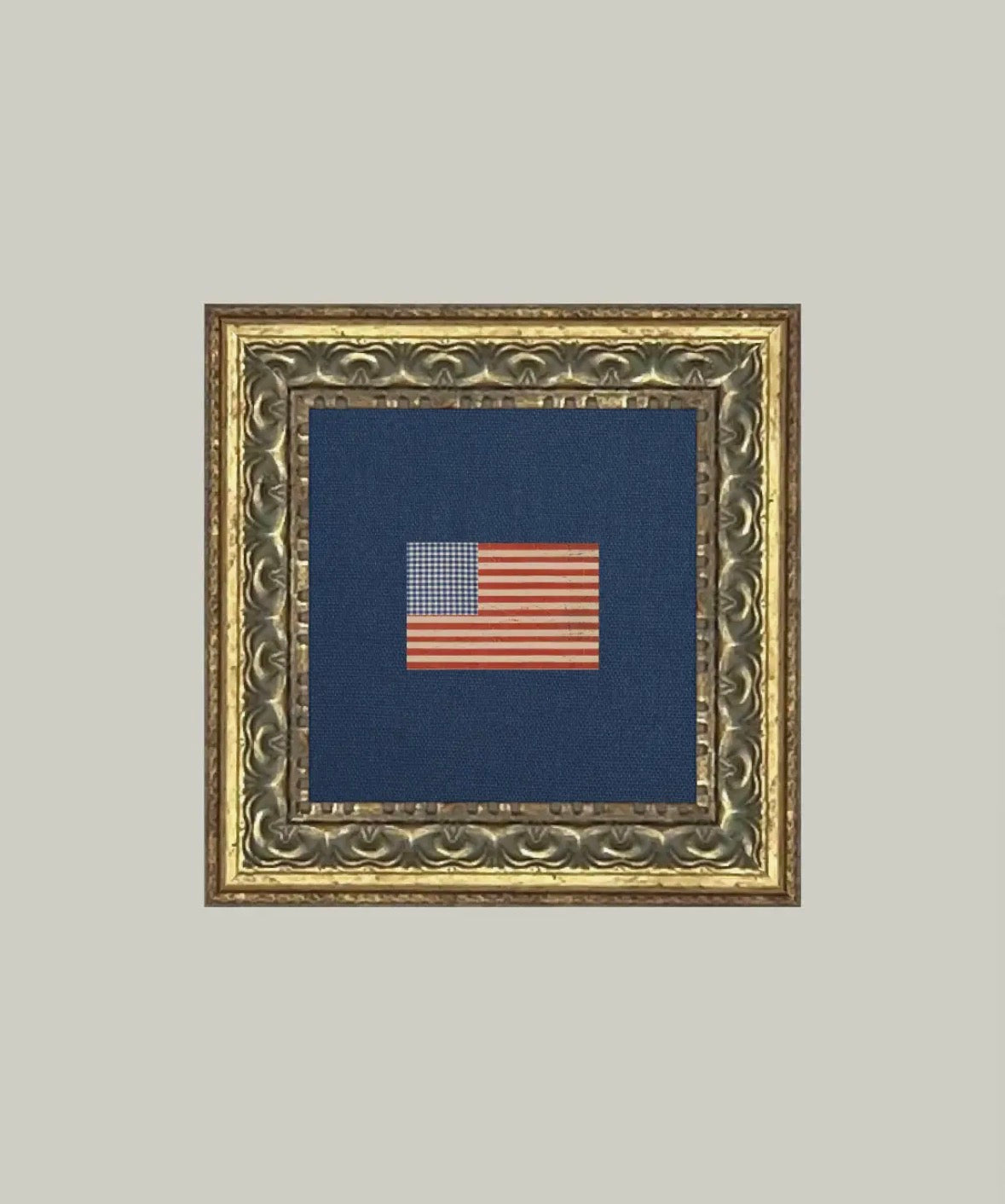 Gingham Flag Framed Antique Art 9x9