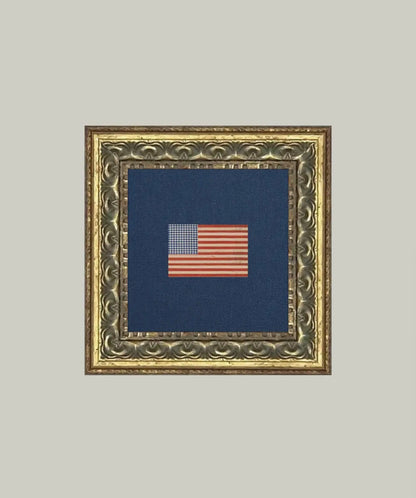 Gingham Flag Framed Antique Art 9x9