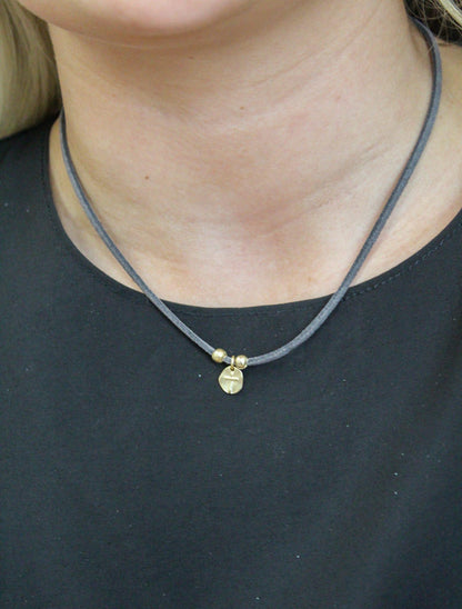 Suede Leather Necklace W/ Gold Filled Cross