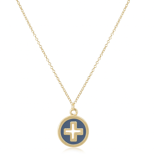 16" Necklace Gold - Signature Cross Gold Disc - Navy