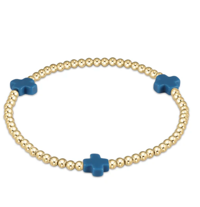 Signature Cross Gold Pattern 3mm Bead Bracelet - Cobalt