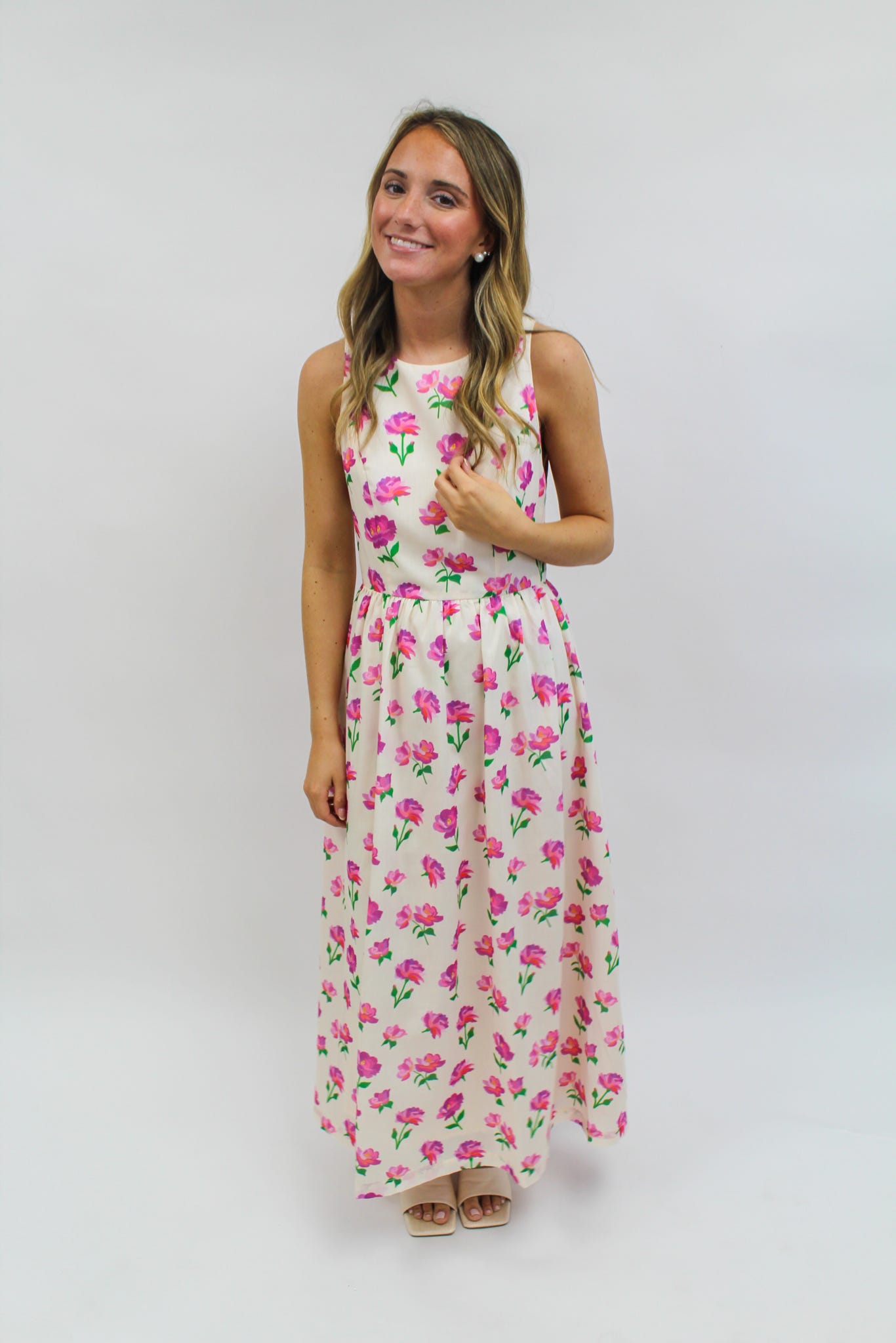 Bella Cream Floral Midi Dress